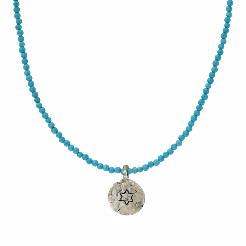 Small Engraved Star of David Silver Necklace with Beads