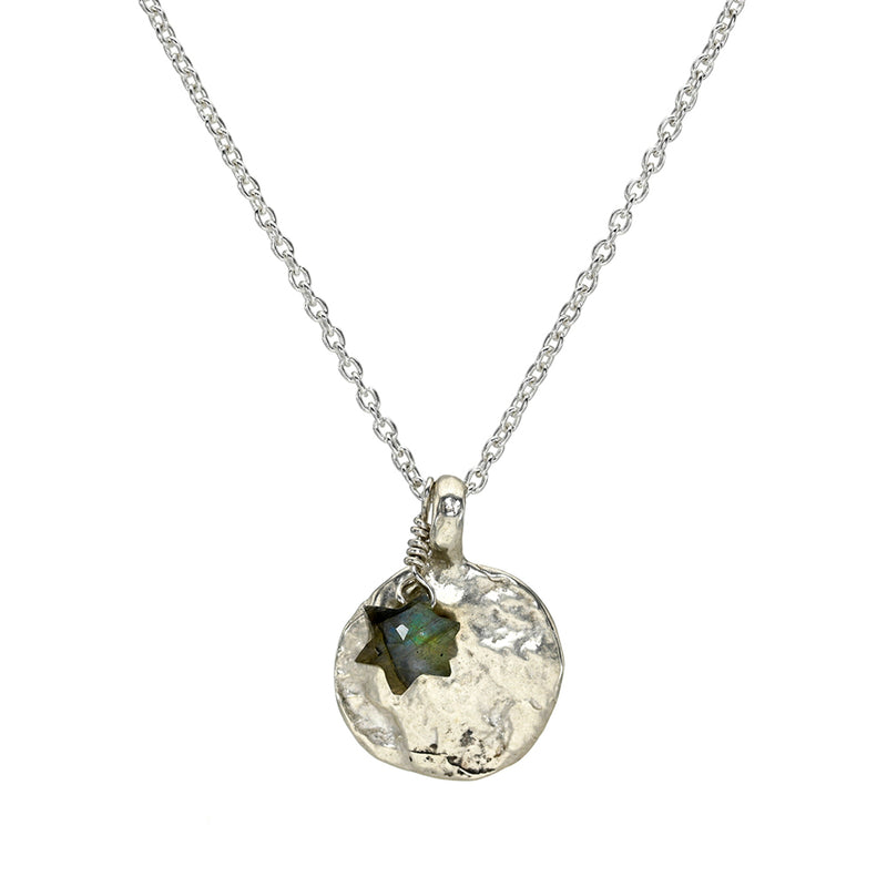 Western Wall Imprint Silver Necklace with a Labradorite Star of David