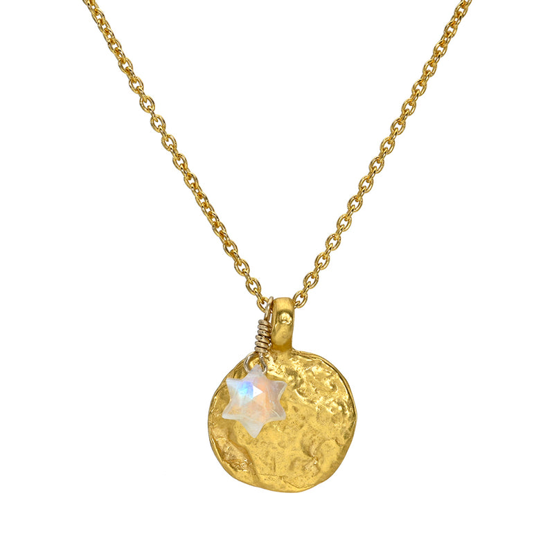 Western Wall Imprint Gold plated Necklace with a Rainbow Moonstone Star of David