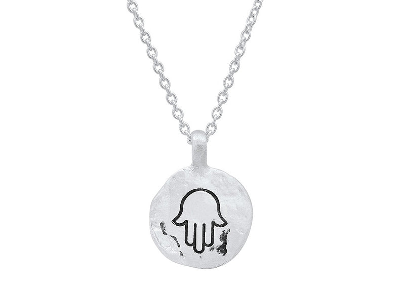 Hamsa, Sterling Silver Necklace Made With The Texture Of The Western Wall