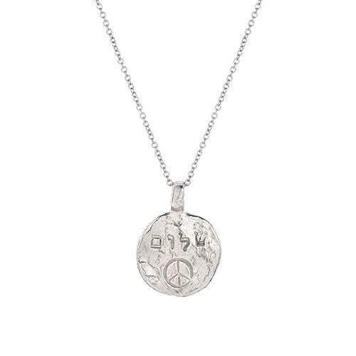 Gold Shalom (Peace) with Peace Sign Necklace - Western Wall Jewelry 