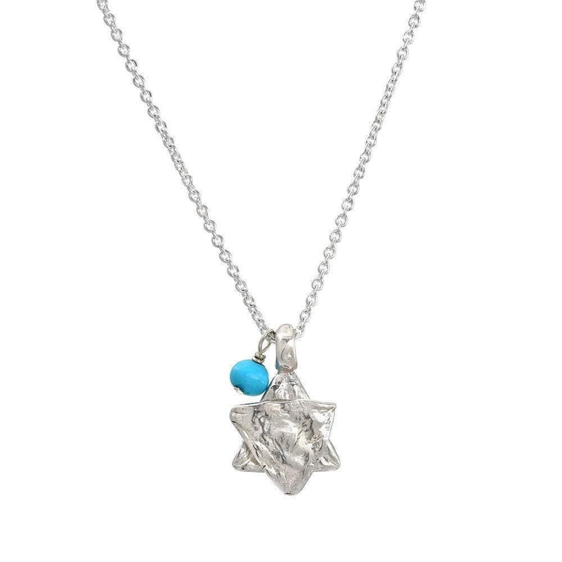 Large Star of David Charm with Turquoise Bead Necklace - Western Wall Jewelry 
