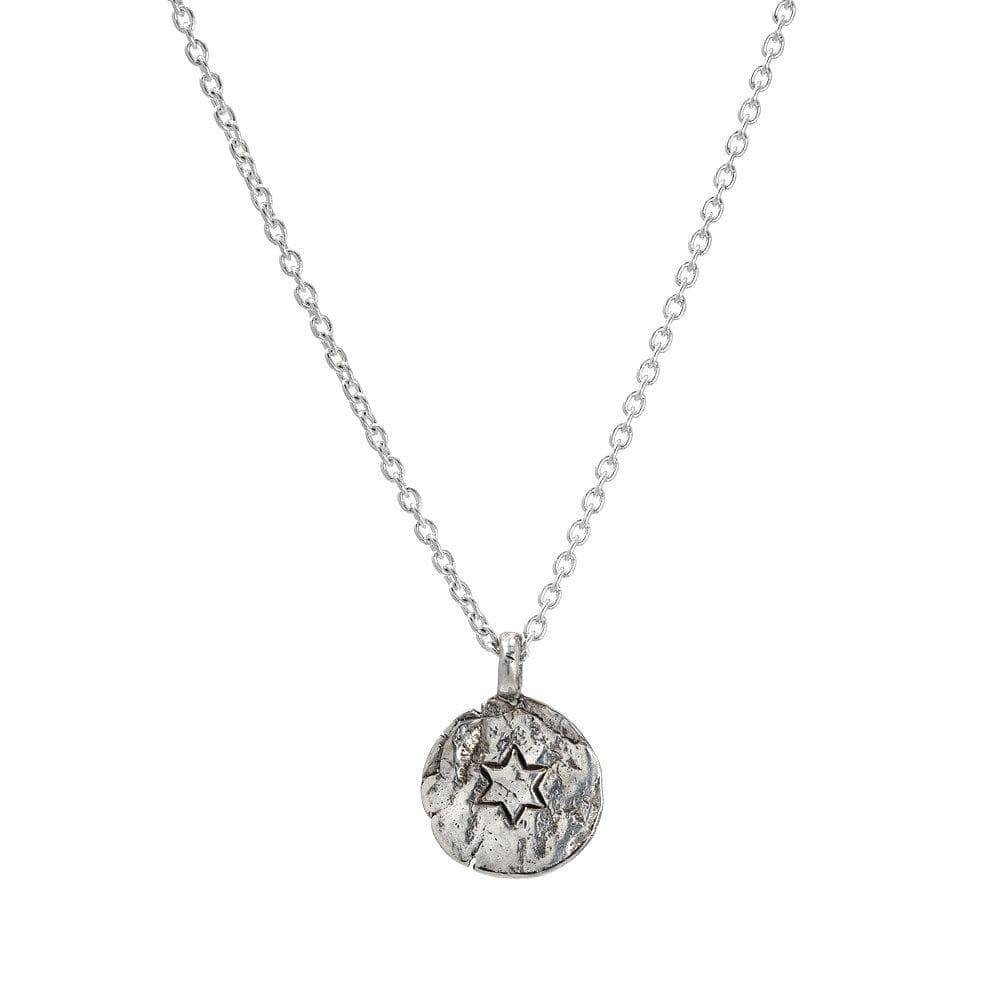 Small Engraved Star of David Silver Necklace - Western Wall Jewelry 